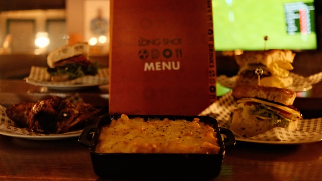 Assortment of food in sports bar