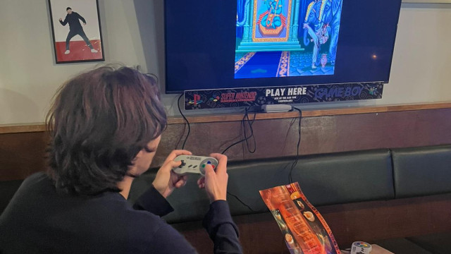 SNES console being played in Liverpool bar