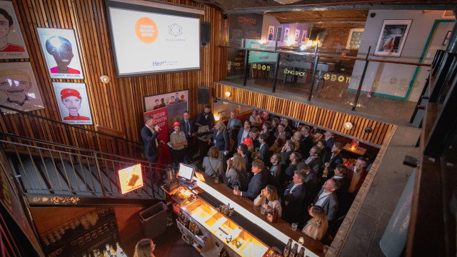 Speeches from mezzanine corner