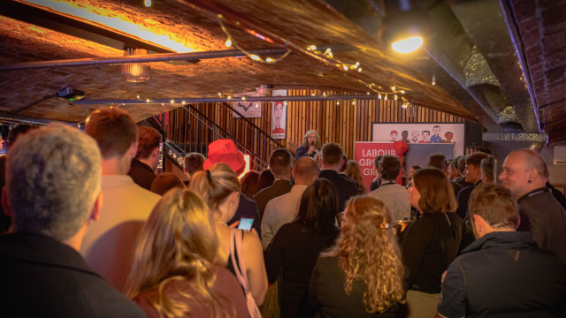 Speeches as seen from the back of the bar